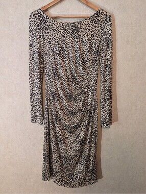 LK BENNETT leopard long sleeve ruched mini dress sz 10